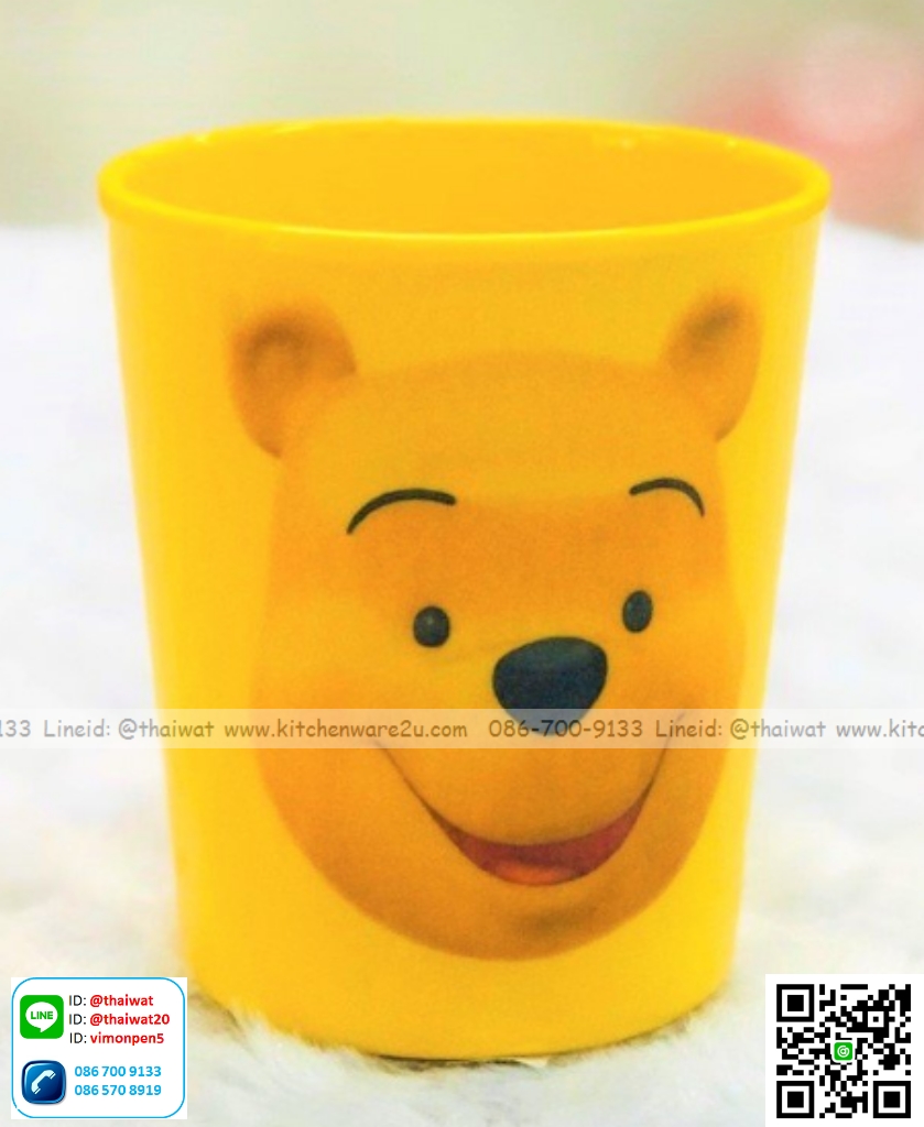 P09115 แก้วน้ำ ปาก 2.5 นิ้ว ลายหน้าหมีพูห์ เมลามีนและลิขสิทธิ์แท้ Flowerware เครือซูปเปอร์แวร์ No.C2635-2.5 (ราคาขายส่งต่อ 12 ใบ: เฉลี่ย 52.5 บต่อใบ)