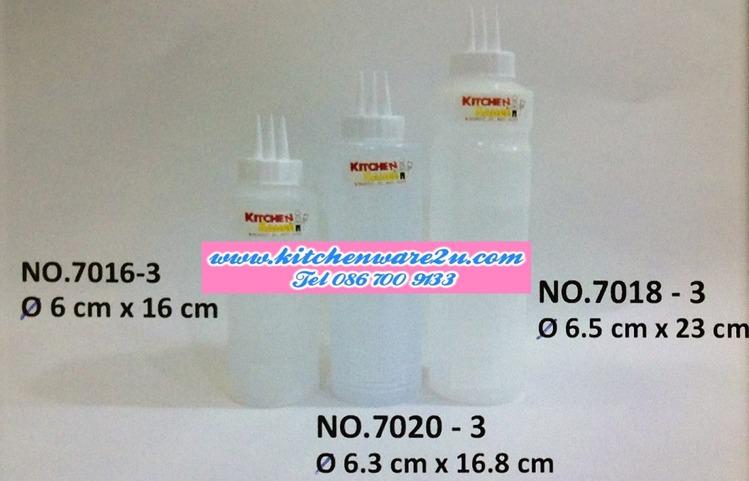 P07689 ขวดซ๊อส 3 ยอด สีขาว ดีไซน์ใหม่ กลาง (6.3*6.3*16.8 cm) 7020-3 ราคาส่งต่อ 12 โหล : 144 ใบ:เฉลีย 165 บาทต่อโหล