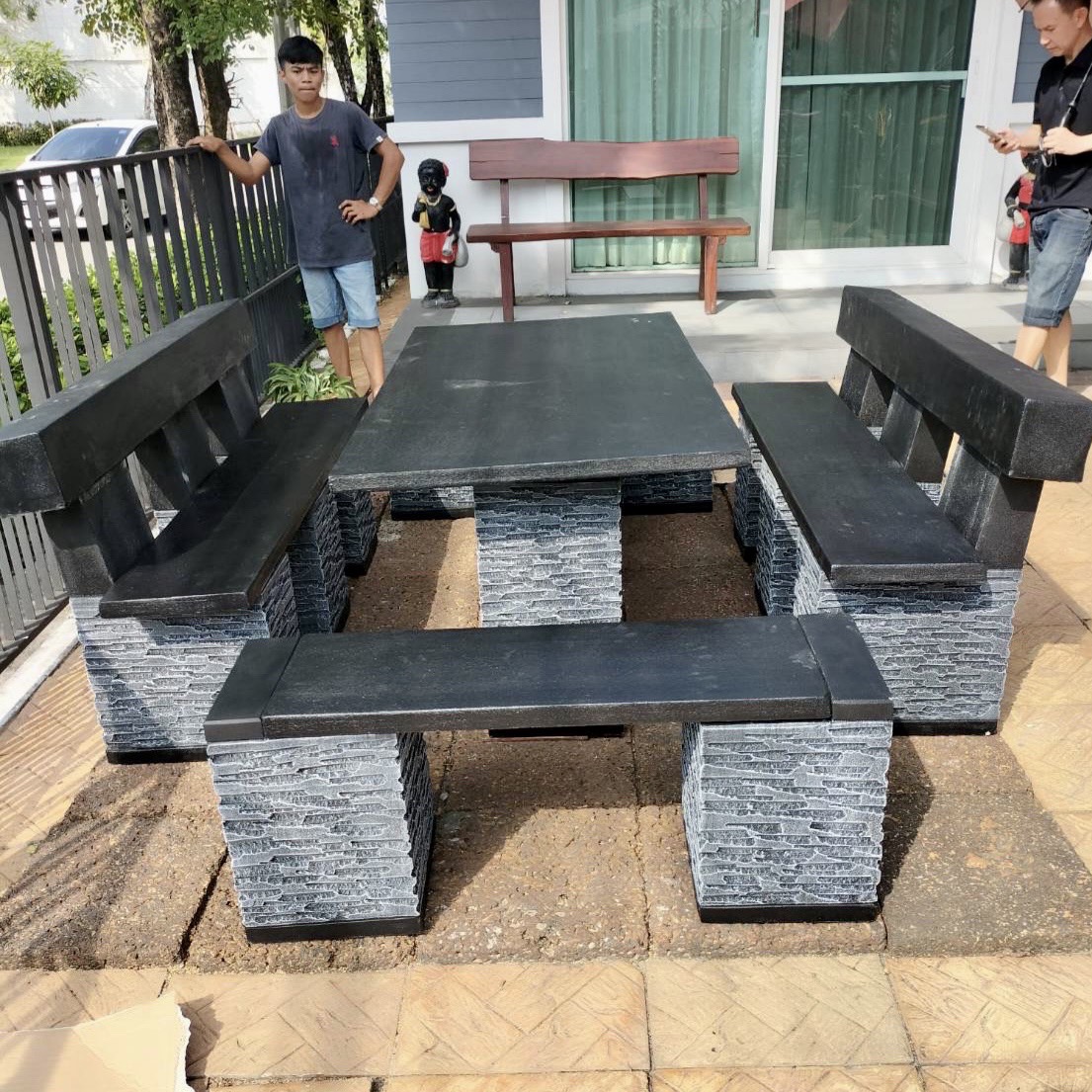 โต๊ะโมเดิร์นพนักพิง โต๊ะสนามปูนปั้น โตีะสนามโมเดิร์น ขนาด 150*80 cm. รุ่น LA03