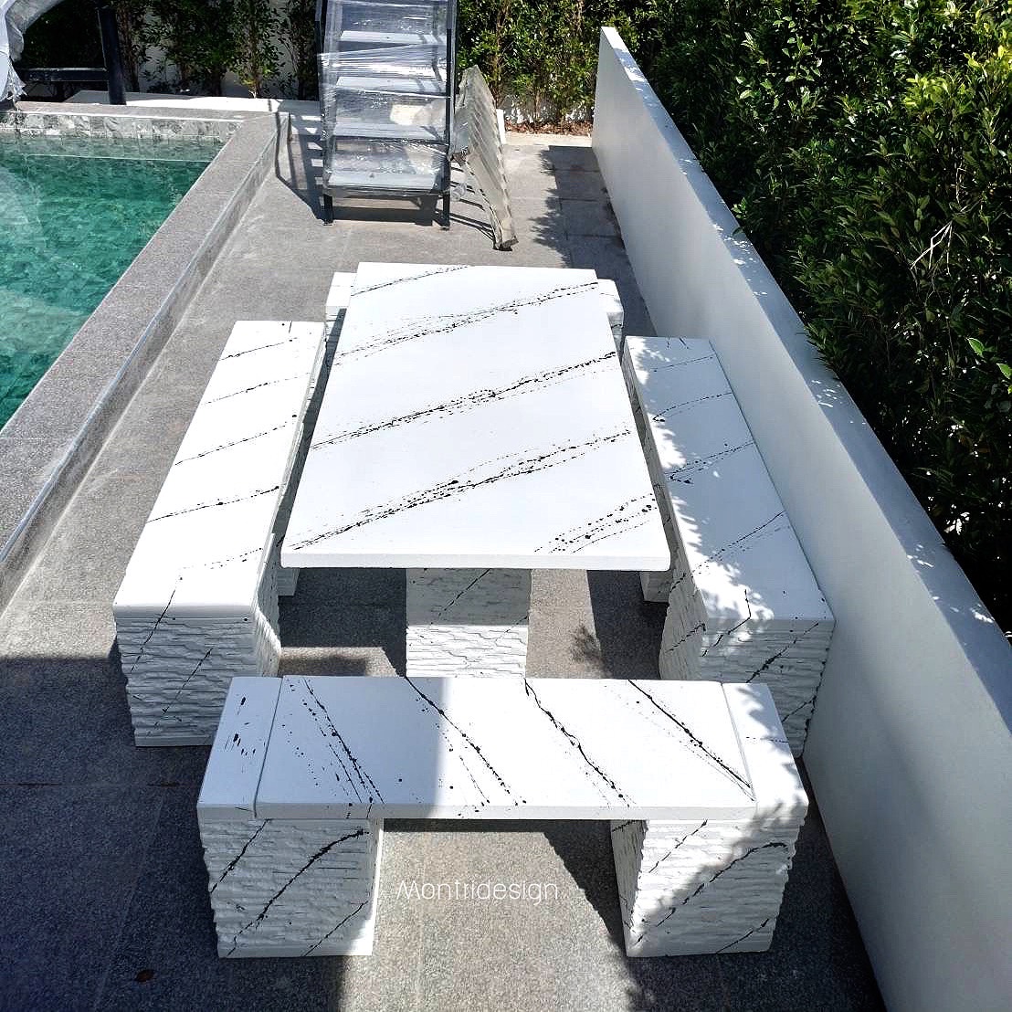 ชุดโต๊ะสนาม โต๊ะปูนสนาม โต๊ะโมเดิร์น โต๊ะปูนสนามโมเดิร์น ชุด 10 ที่นั่ง โต๊ะยาว 150 เมตร กว้าง 80 cm.