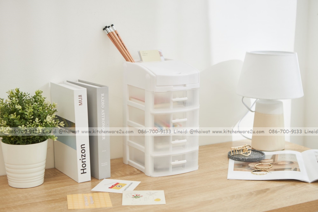 P13559 ลิ้นชักเล็ก 4 ชั้น เปิดฝาบน มีช่องเก็บของ (15.5*20*29 cm) เกรดเอ No.1070M4 (ราคาขายส่งต่อ 1 โหล: 12 ชุด:เฉลี่ย 125 บต่อใบ)