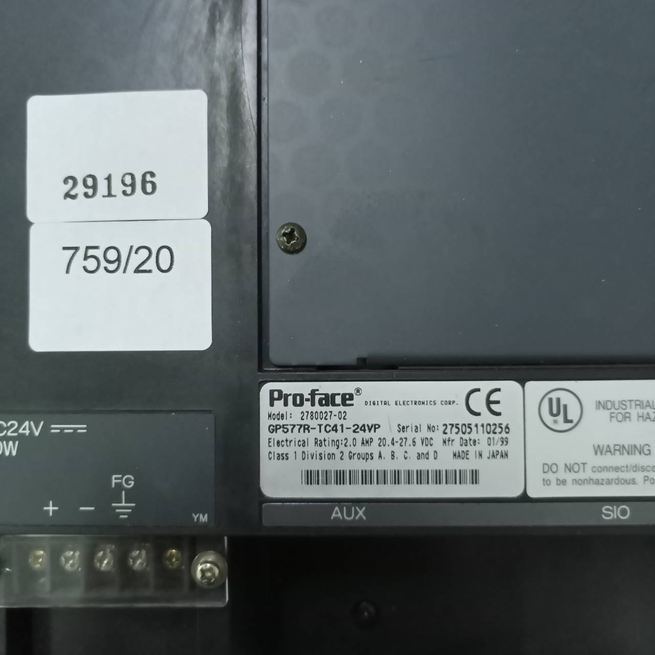 HMI " PROFACE " MODEL : GP577R-TC41-24VP