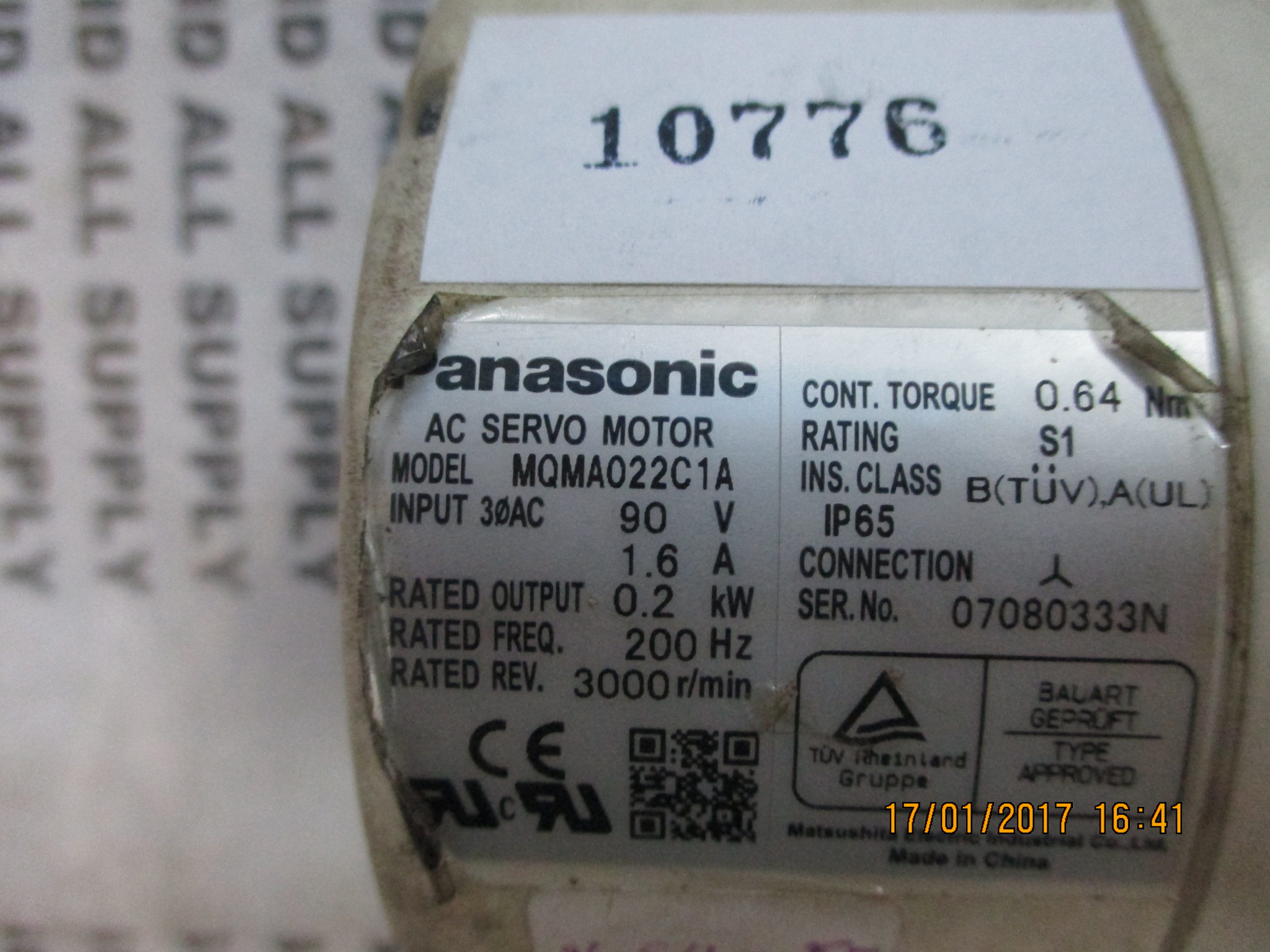 SERVO MOTOR " PANASONIC " MODEL : MQMA022C1A