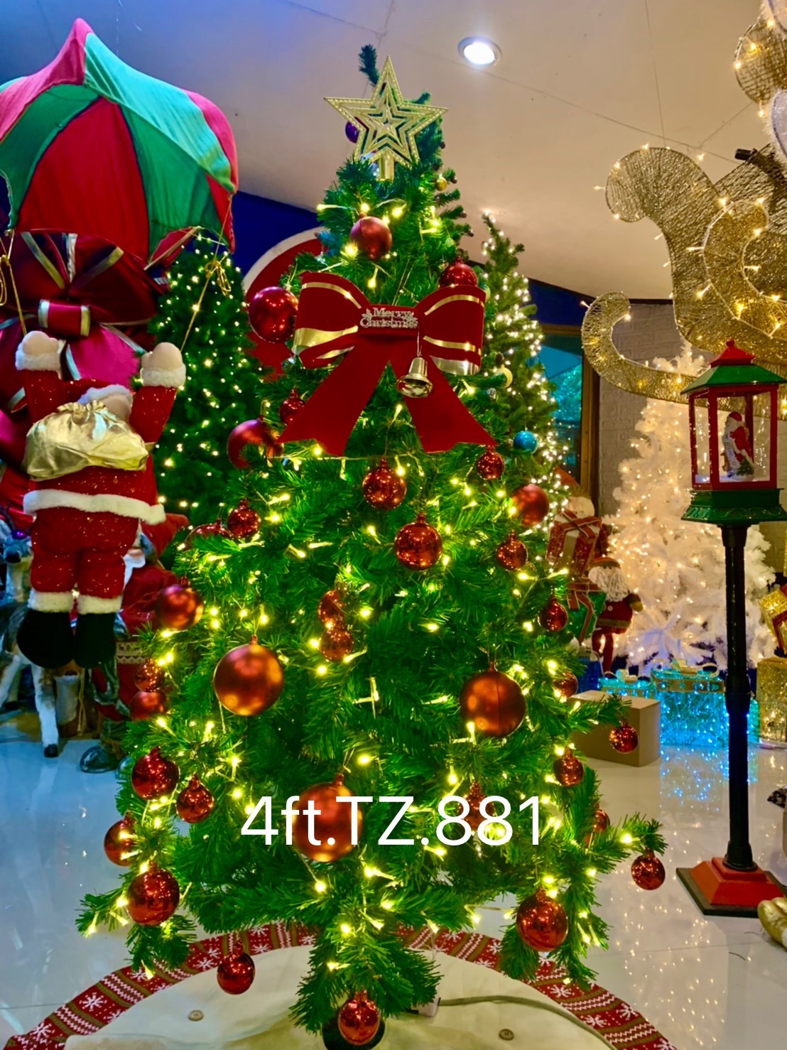 ประดับต้นคริสต์มาสปลอม ขนาด 4ฟุต ในธีมสีแดง