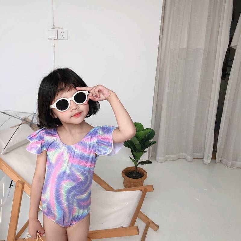 ชุดว่ายน้ำเด็กหญิง เมอร์เมด สีสันสดใส ชุดว่ายน้ำพร้อมหมวก และที่คาดผม สุดคุ้ม