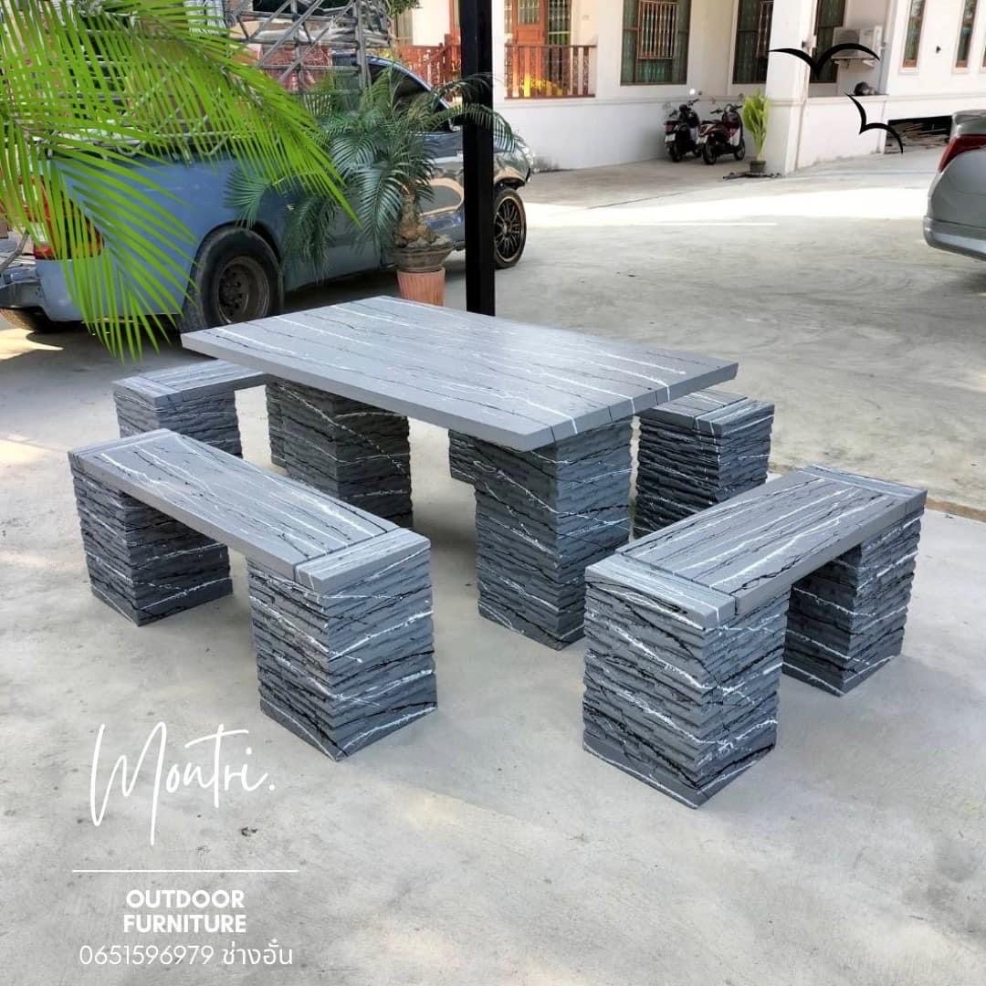 โต๊ะสนามกลางแจ้ง ชุดโต๊ะสนาม โต๊ะสนาม ชุด 8 ที่นั่ง สไตล์โมเดิร์น ขนาด 150*80 cm. สีเทาสลัดขาวดำ
