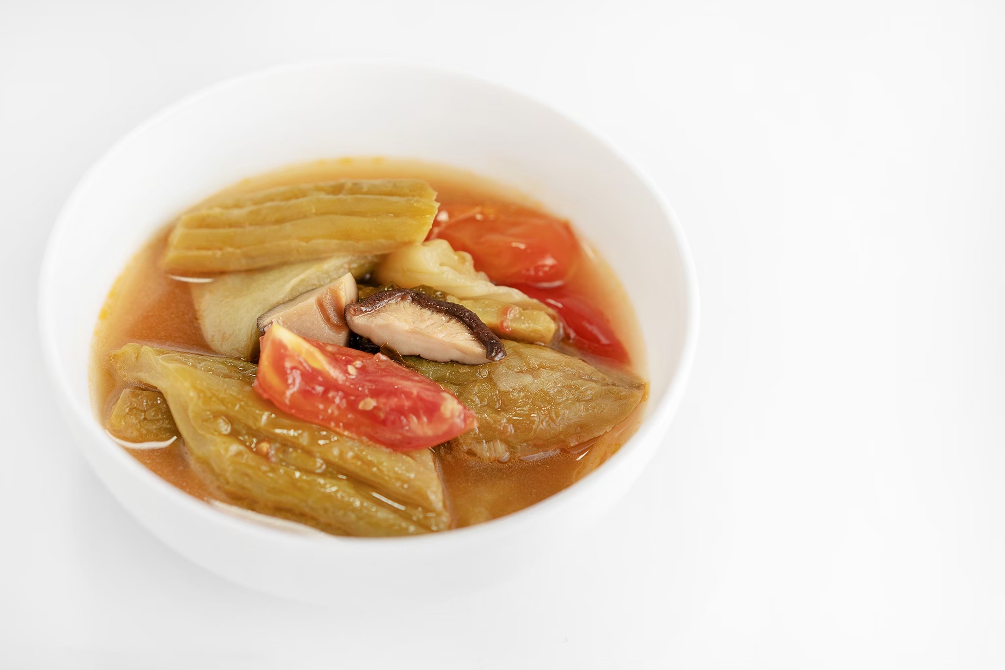 มะระตุ๋นเกี้ยมฉ่ายเจ (Stewed bitter melon with pickled mustard green)