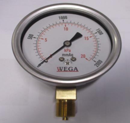 PRESSURE GAUGE ''WEGA'' RANGE :0-20KPA,0-2000 MMAQ75MMX3/8