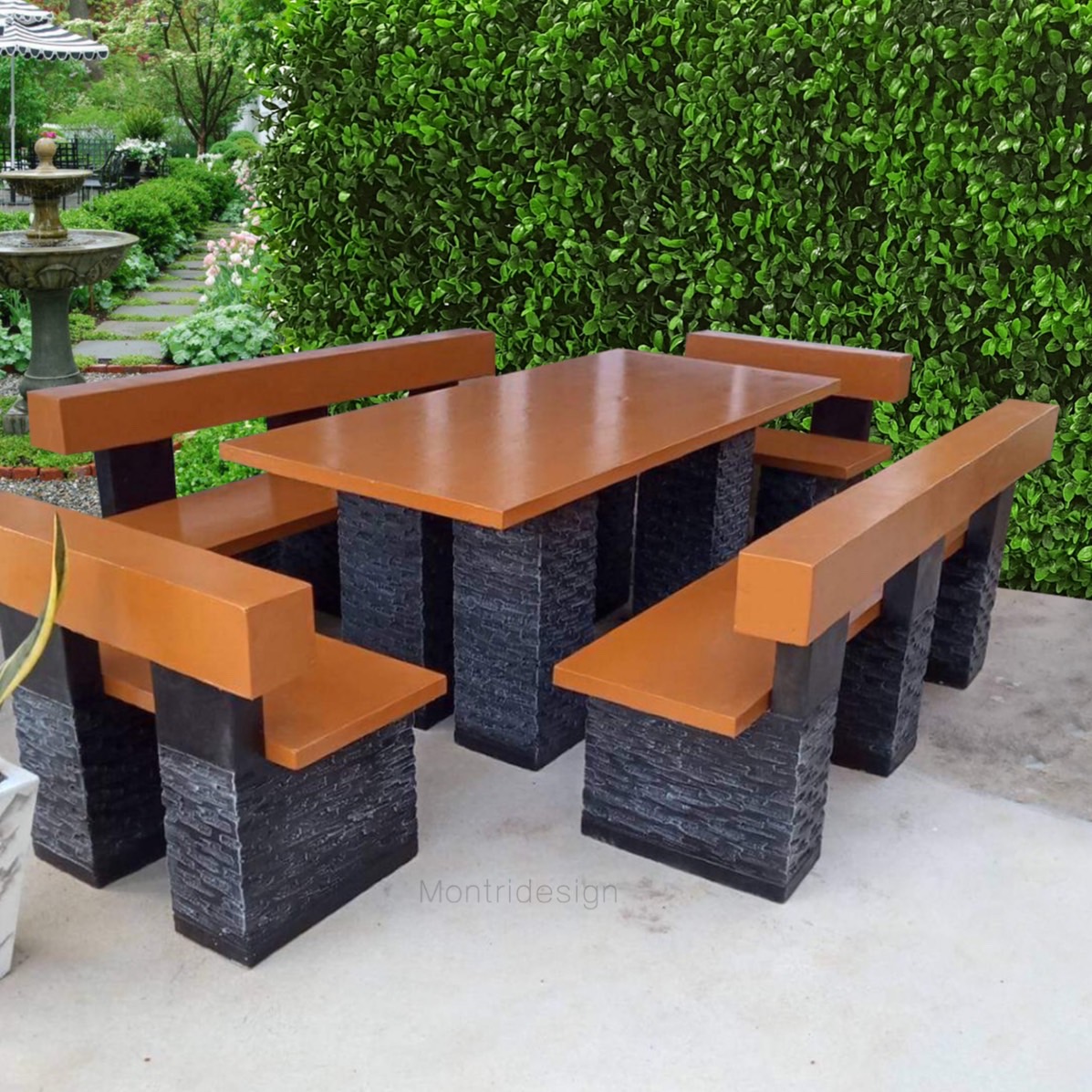 โต๊ะโมเดิร์นพนักพิง โต๊ะสนามปูนปั้น โตีะสนามโมเดิร์น ขนาด 150*80 cm. รุ่น SK25