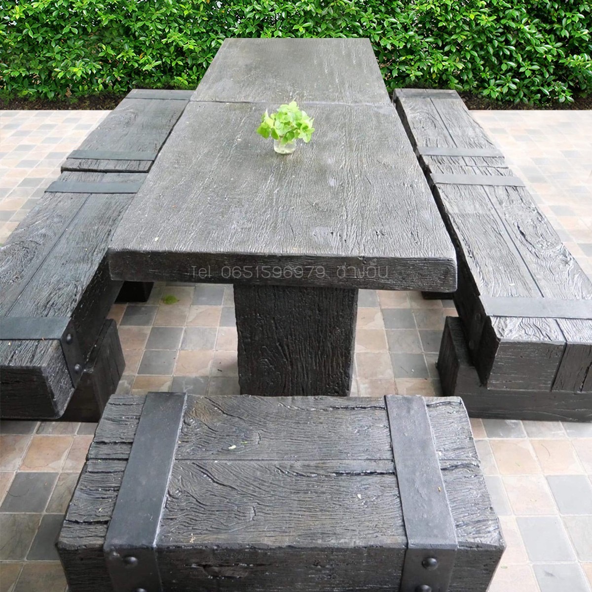 ชุดโต๊ะสนามปุนลายไม้ โต๊ะไม้หมอนโมเดิร์น รุ่น Purra01 ขนาด 300*90 cm.