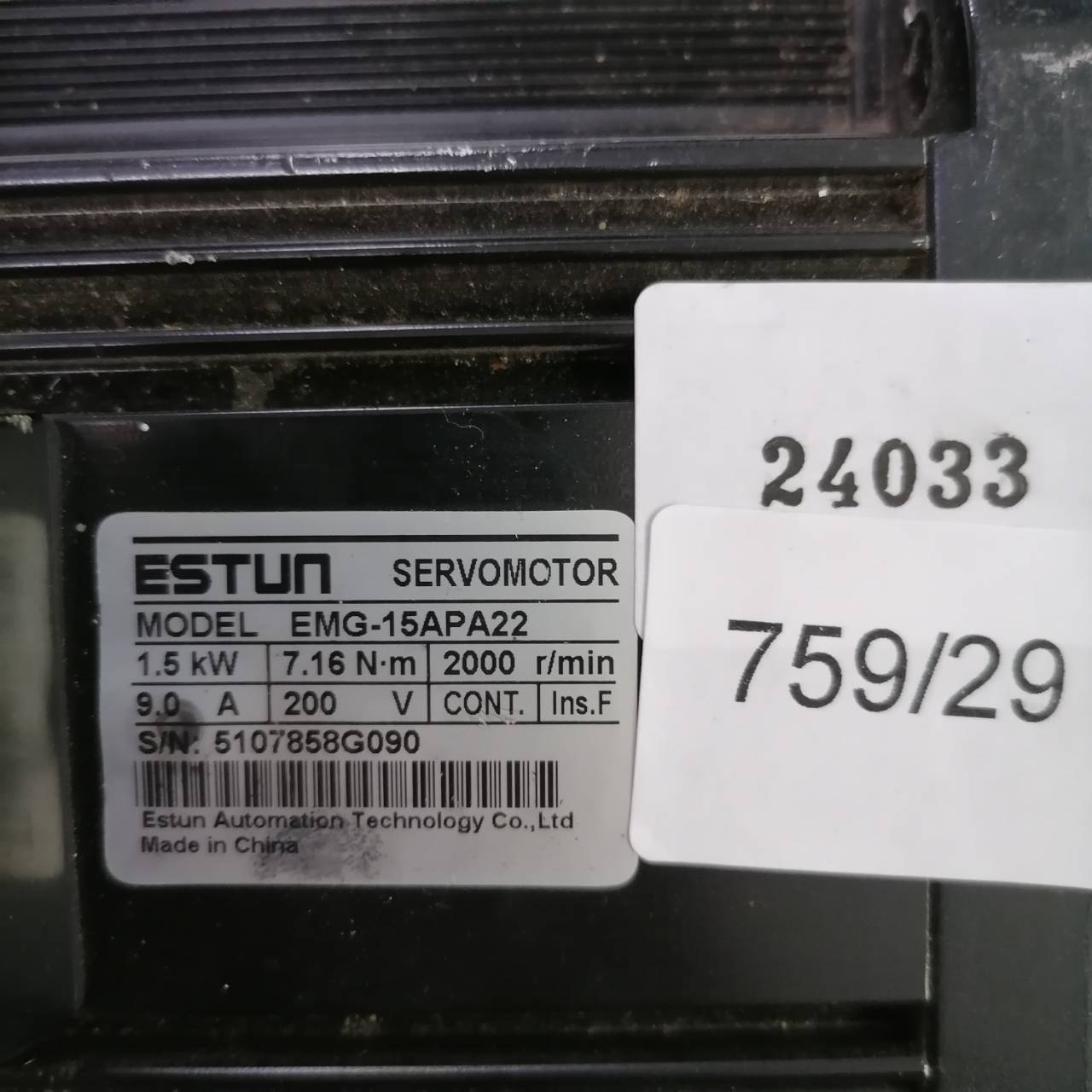 SERVO MOTOR " ESTUN " MODEL : EMG-15APA22