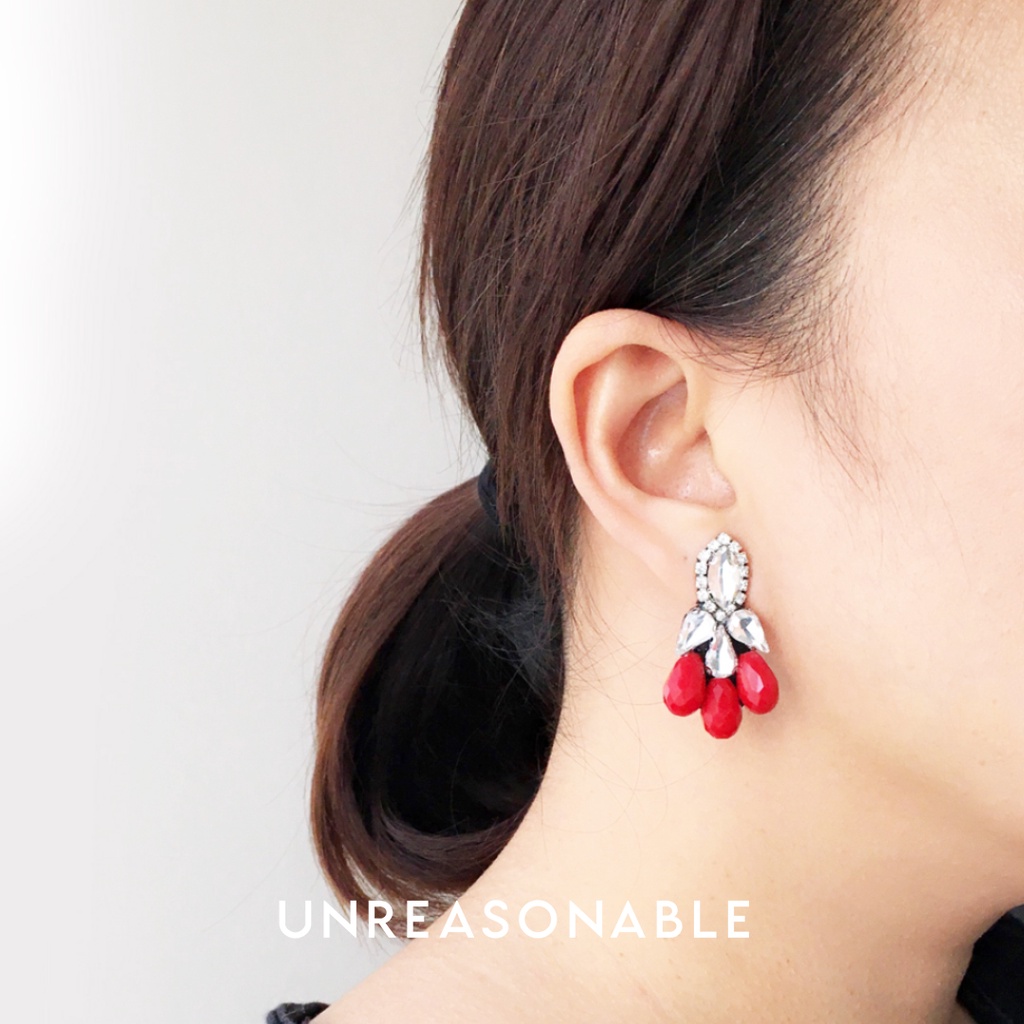 ต่างหู Red ต่างหูคลิป ต่างหูก้านเงินแท้ น้ำหนักเบา สวยใส่สบาย UA0467-05 Unreasonable Accessories