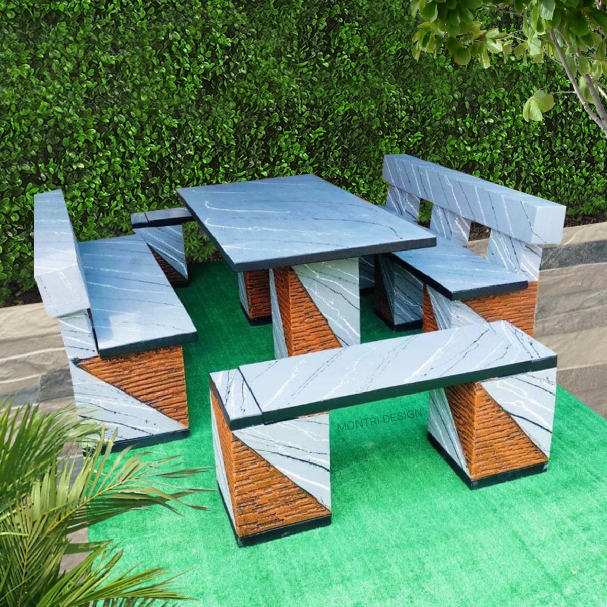 โต๊ะโมเดิร์นพนักพิง โต๊ะสนามปูนปั้น โตีะสนามโมเดิร์น ขนาด 150*80 cm. รุ่น LA711