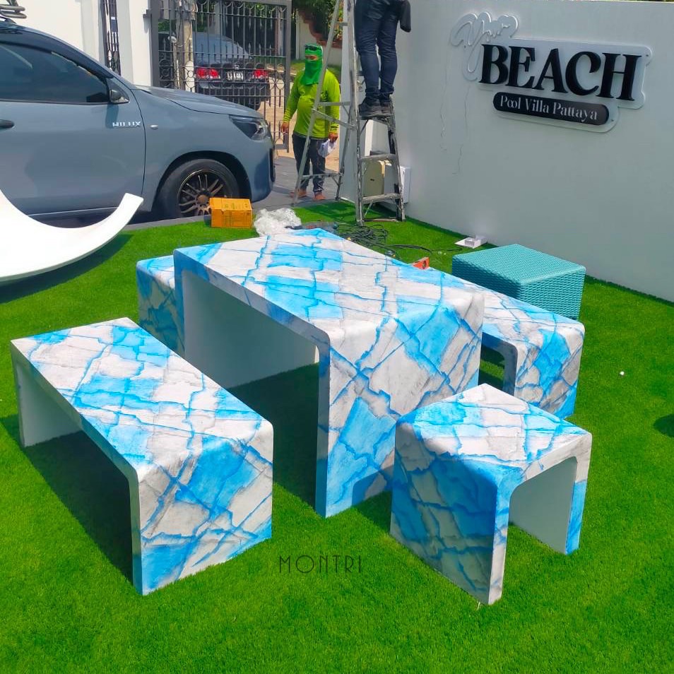 โต๊ะปูนสวยๆ โต๊ะสนาม โต๊ะสนามกลางแจ้ง ตัว U ขนาด 1 เมตร สุดโมเดิร์น ส่งตรงจากโรงงาน จัดส่งพร้อมติดตั้งทั่วไทย