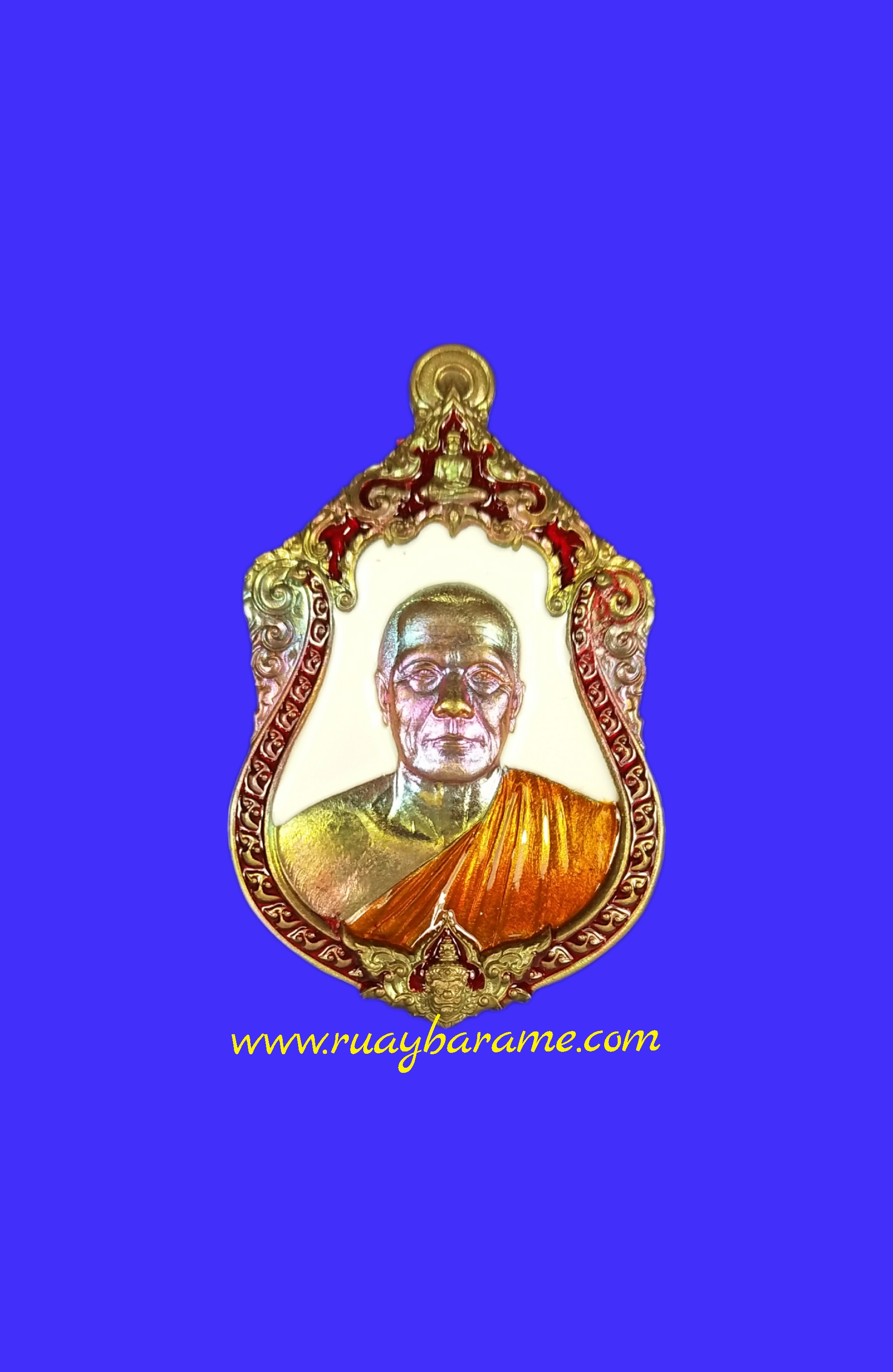 เหรียญเจ้าสัวพันล้าน เนื้อทองทิพย์ผิวรุ้ง ลงยา 3 สี (ขาว แดง เหลือง) หลวงพ่อทอง วัดบ้านไร่