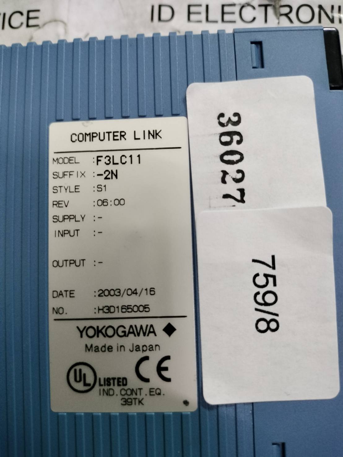 PLC " YOKOGAWA " MODEL : F3LC11-2N