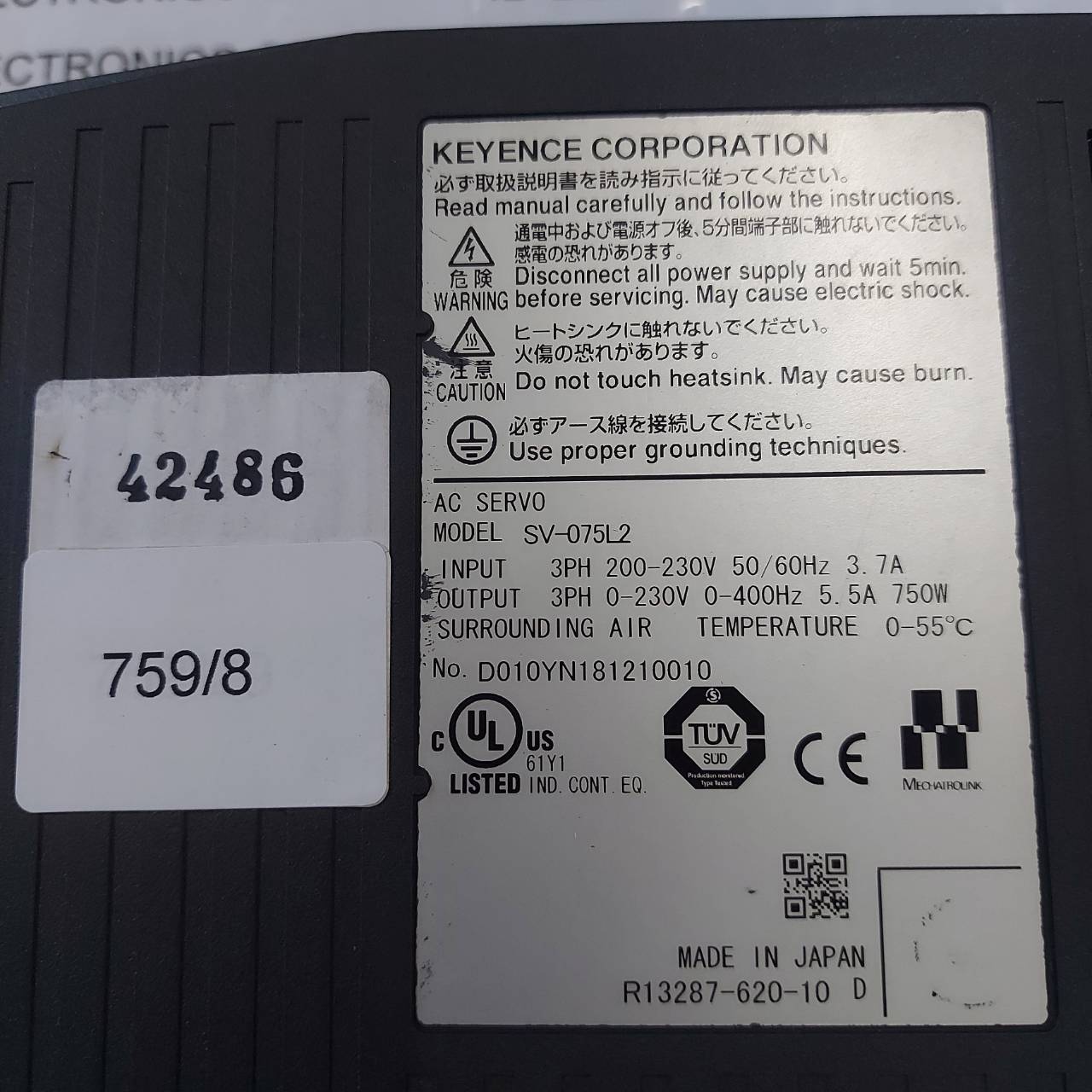 SERVO DRIVE " KEYENCE " MODEL : SV-075L2