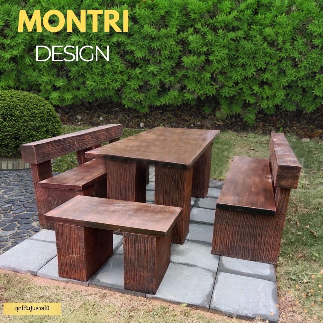 ชุดโต๊ะเก้าอี้พนักพิง ขนาด 180*80 cm. สีไม้ธรรมชาติ ชุดโต๊ะปูนลายไม้