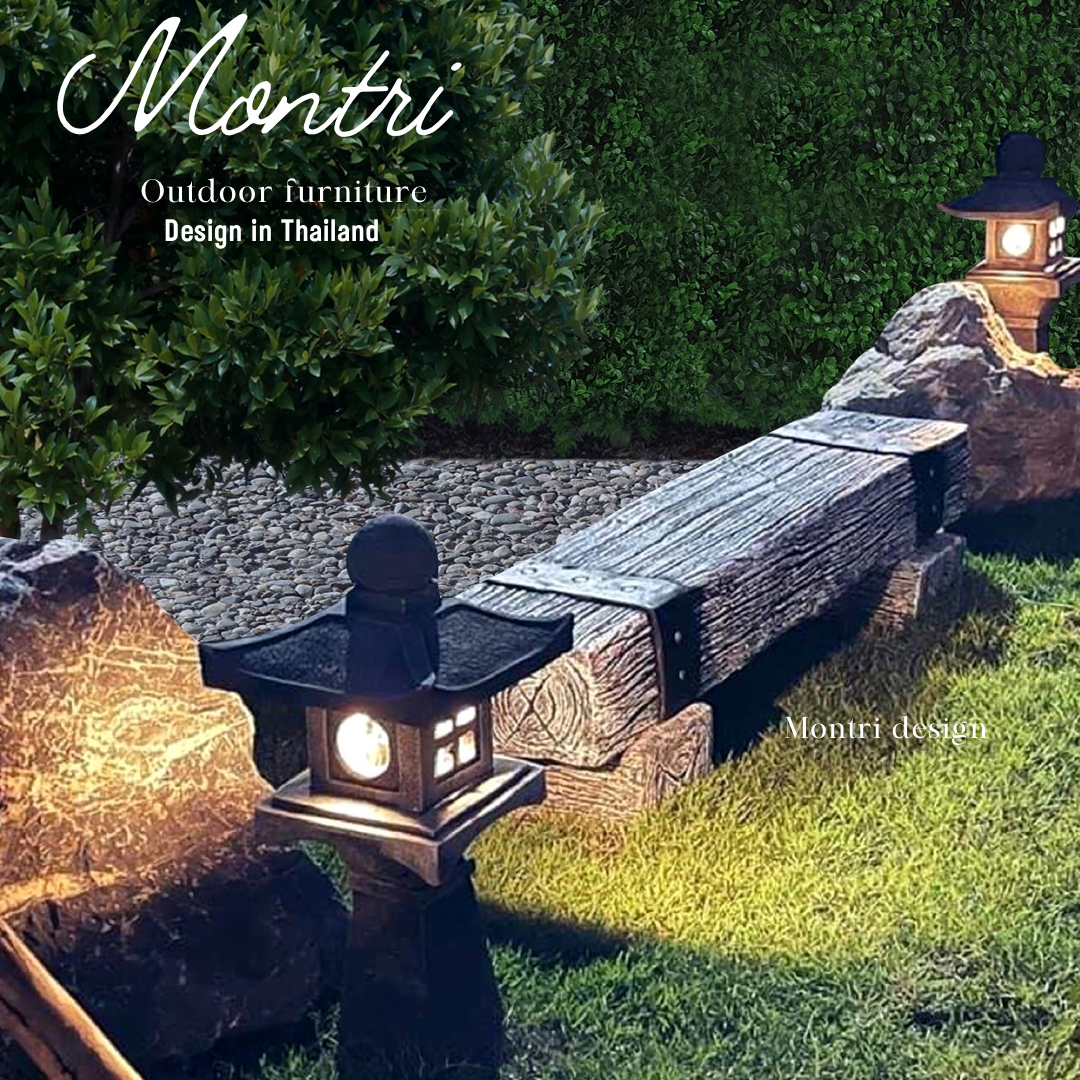 เก้าอี้ไม้หมอน ม้านั่งไม้หมอน เก้าอี้ปูนลายไม้ สีเทาควันบุหรี่ ขนาด 30*120*40