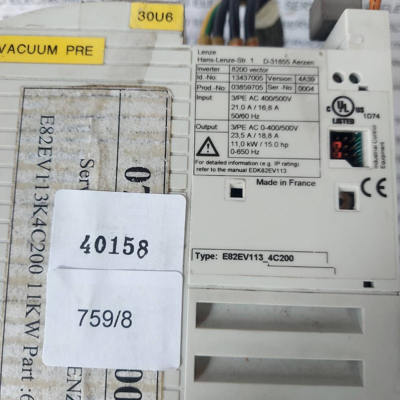 SERVO DRIVE " LENZE " MODEL : E82EV113_4C200