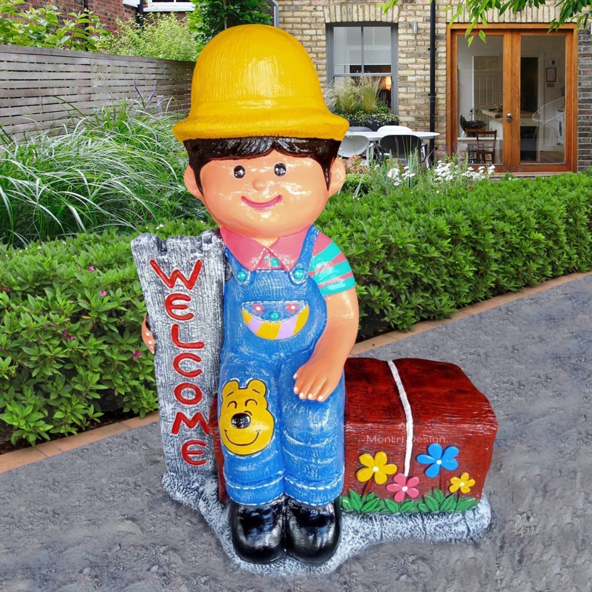 ตุ๊กตาแต่งสวนแฟนซี ตุ๊กตาเด็กนั่งปูนปั้น ตุ๊กตาปูนปั้นประดับสวน ตุ๊กตาแต่งสวน ความสูง 130 cm.