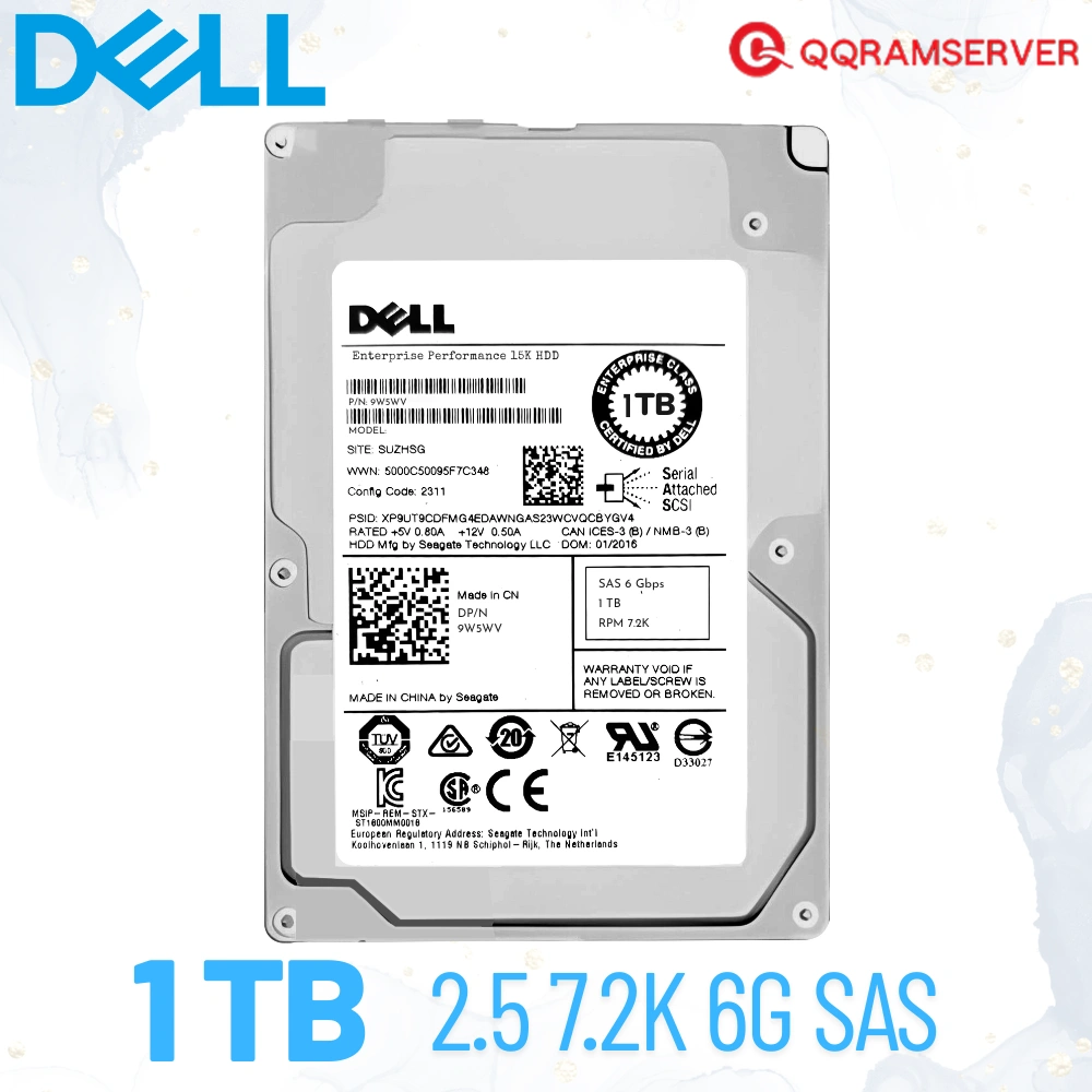 Dell HDD Server 1TB SAS 6Gbps 7.2K 2.5" 9W5WV ใหม่ ประกัน1ปี
