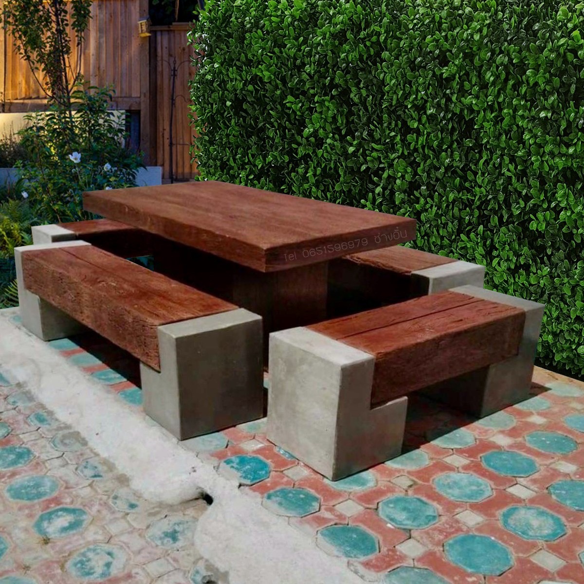 ชุดโต๊ะสนามปุนลายไม้ โต๊ะไม้หมอนโมเดิร์น รุ่น KB01 ขนาด 180*90 cm.