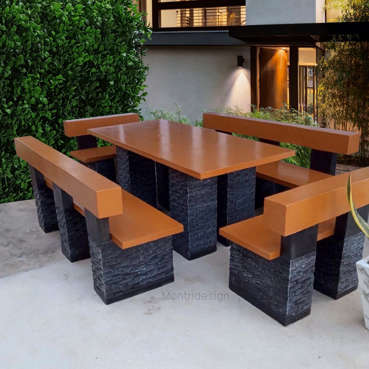 โต๊ะโมเดิร์นพนักพิง โต๊ะสนามปูนปั้น โตีะสนามโมเดิร์น ขนาด 150*80 cm. รุ่น SK25