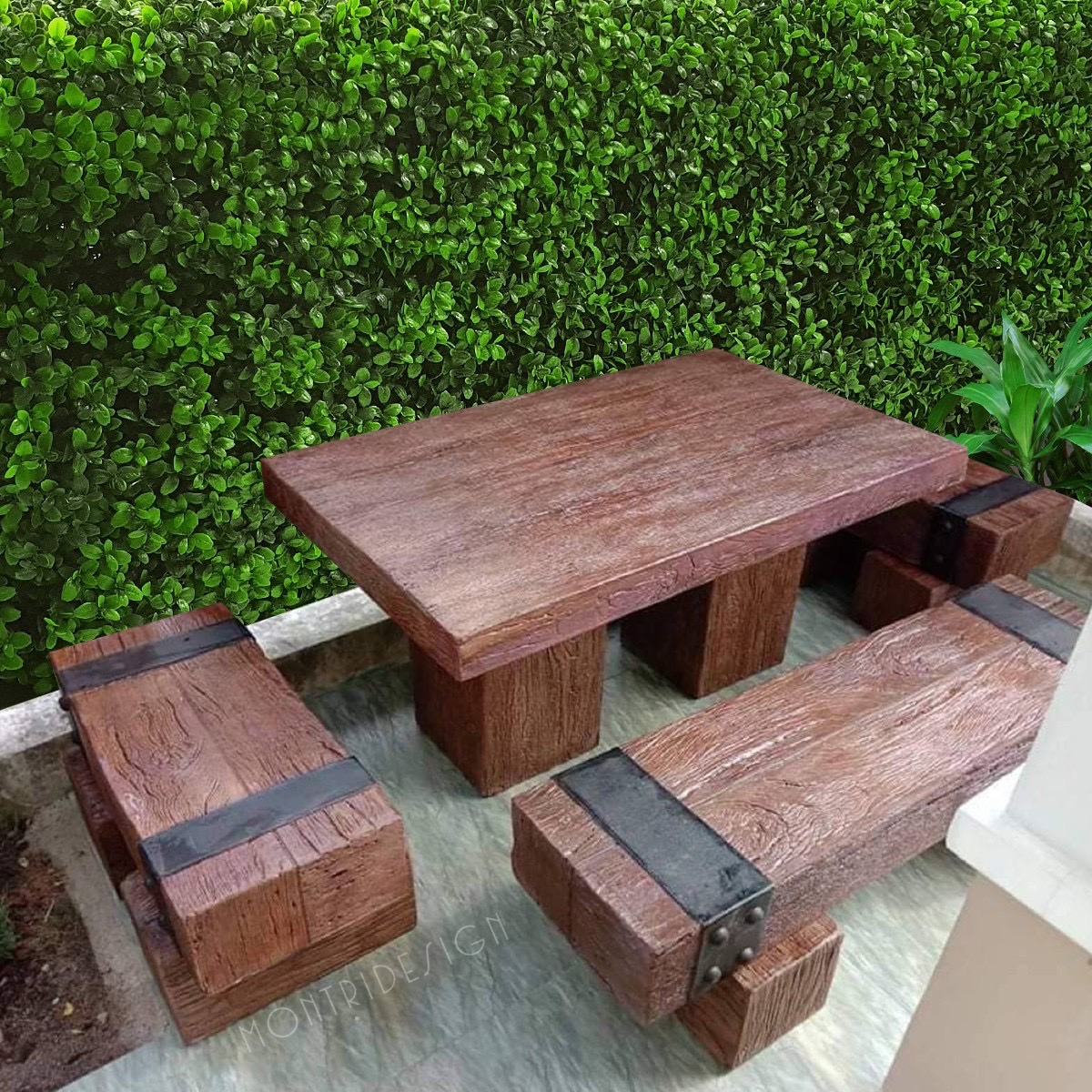 ชุดโต๊ะสนามปุนลายไม้ โต๊ะไม้หมอนโมเดิร์น รุ่น FF03 ขนาด 180*90 cm.