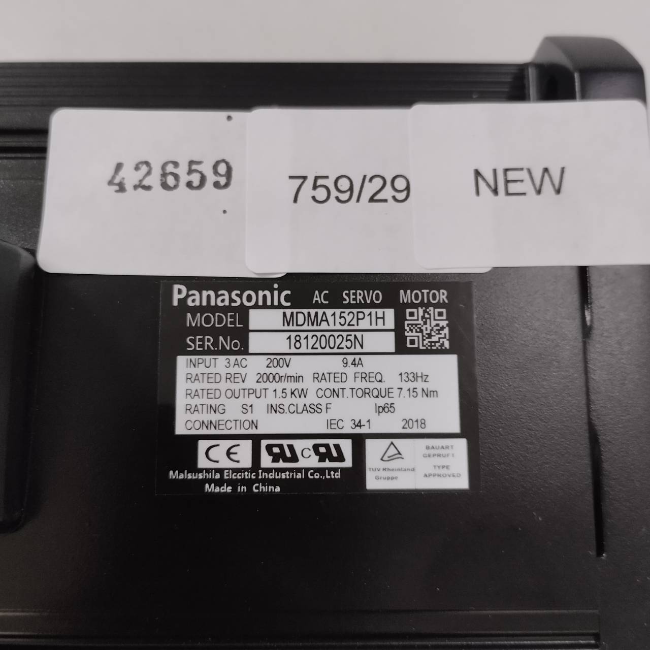 SERVO MOTOR " PANASONIC " MODEL : MDMA152P1H