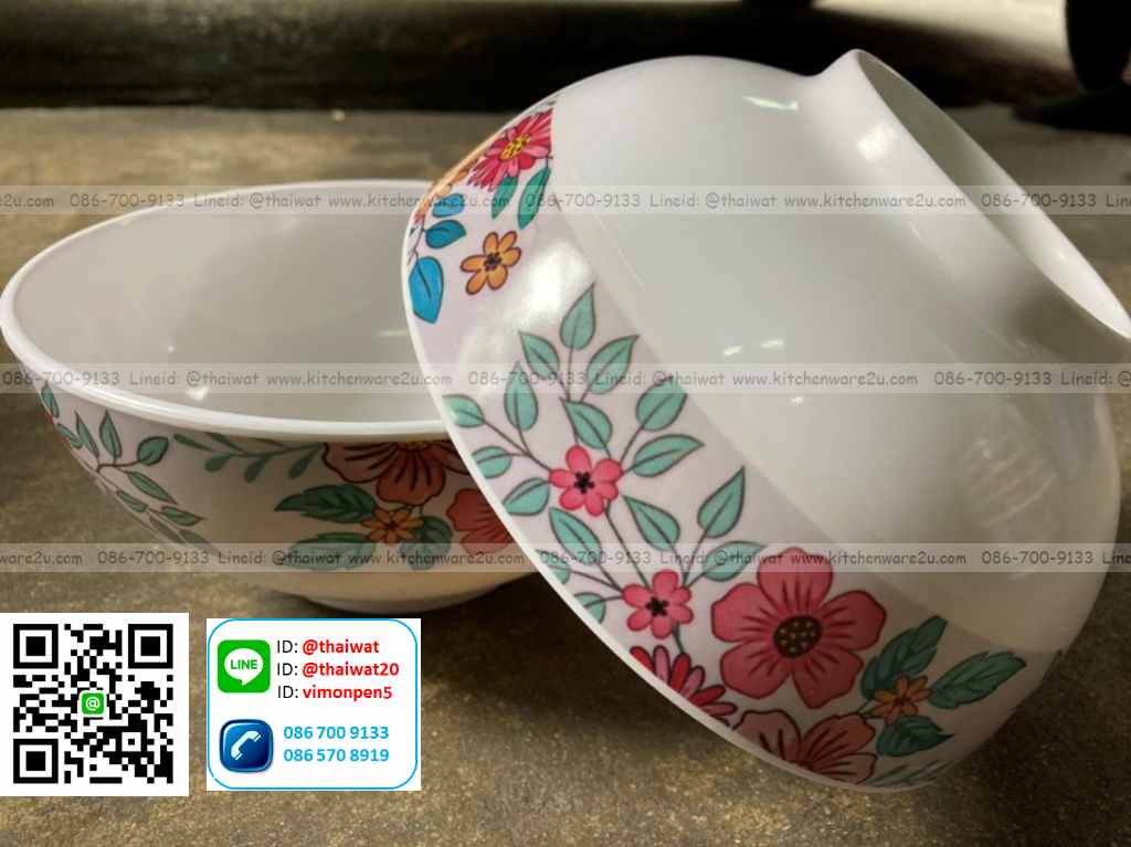 P06461 ชามเมลามีน 7 นิ้ว ทรงโคม พิมพ์ลาย อย่างหนา (ราคาส่งต่อ 1 โหล: 12 ใบ)