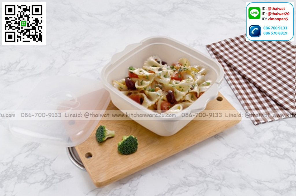 P04755 กล่องถนอมอาหาร สามารถใช้กับไมโครเวฟได้ จุ 1.75 ลิตร (กว้าง 18.3* ยาว 20.3* สูง 7.7 cm) เกรดเอ หนา สีสวย No.4602 ราคาส่งต่อ 12 ใบ: เฉลี่ย 50/ใบ