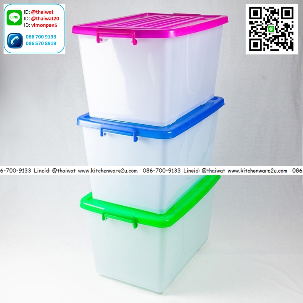 P05836 กล่องเอนกประสงค์ ล้อเลื่อน สีใส 100 ลิตร (กว้าง 48 ยาว 69 สูง 41 ซม) เกรดเอ จัมโบ้ No.303 (ราคาขายส่งต่อ 12 ใบ:เฉลี่ย 350 บต่อใบ)