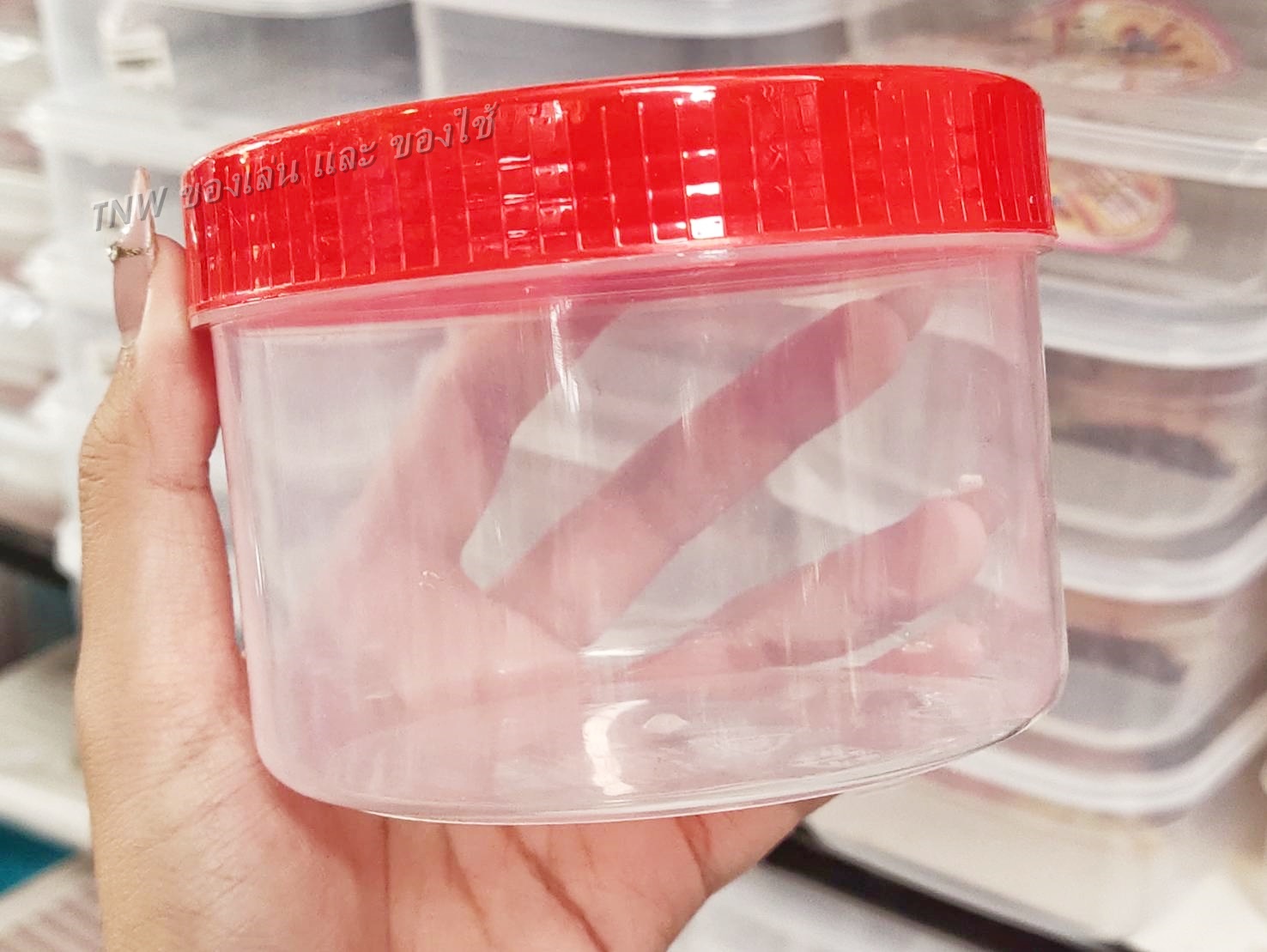 💥 กระปุกใส่กะปิ กระปุกฝาแดง พลาสติกแบบดี 500 ML ( 1 ชิ้น ) 💥