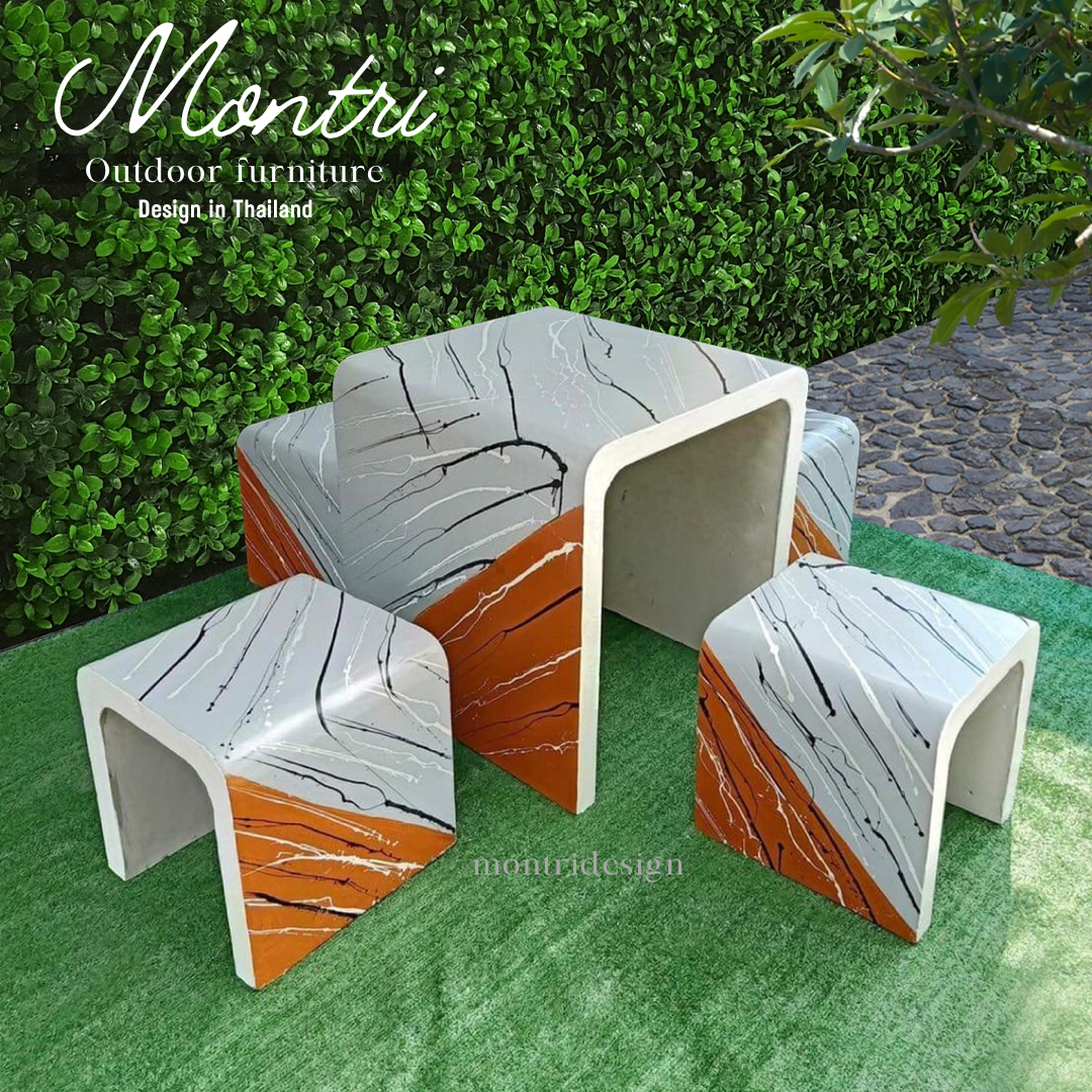 เก้าอี้ปูนซีเมนต์สไตล์ลอฟท์ รุ่น Loft mini สีทรูโทนเทาส้มสลัด โต๊ะปุนสไตล์ลอฟท์
