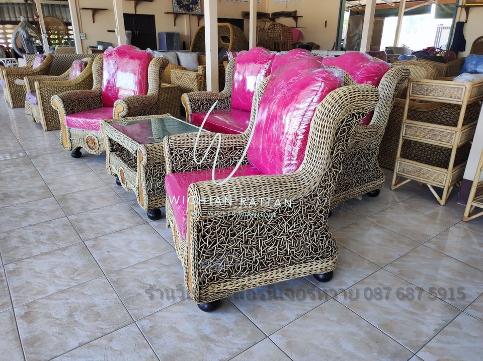 ชุดรับแขกหวายแท้ทรงหลุยส์ลายรังนก