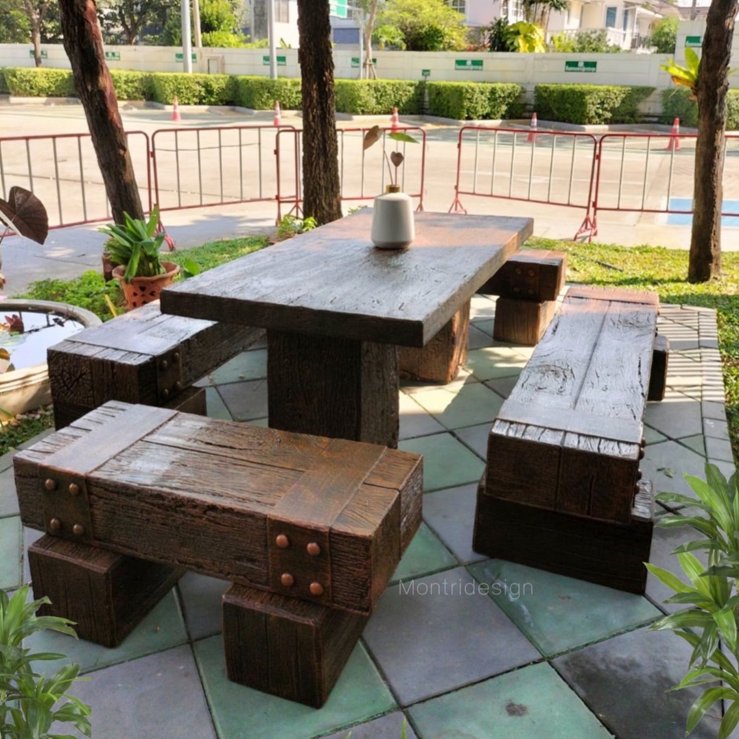 ชุดโต๊ะสนามปุนลายไม้ โต๊ะไม้หมอนโมเดิร์น รุ่น New2023 ขนาด 180*90 cm.