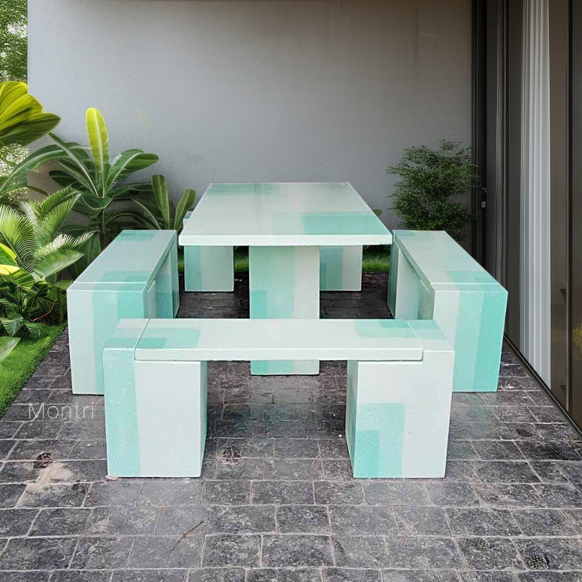 ชุดโต๊ะสนามโมเดิร์น ลายพาสเทล 8 ที่นั่ง