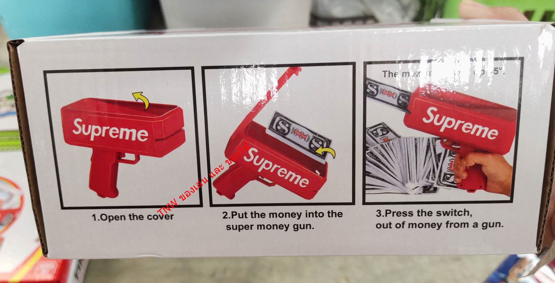 ของเล่น ปืนยิงเงิน ปืนยิงแบงค์ ปืนsupeme มีไฟ แบบใช้ถ่าน