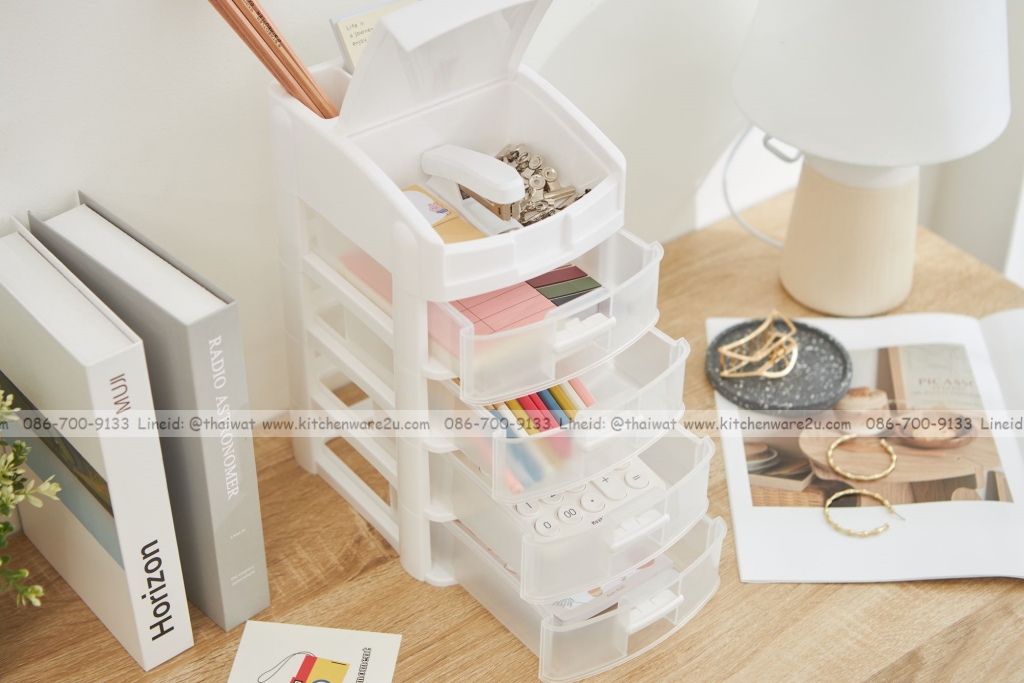 P13559 ลิ้นชักเล็ก 4 ชั้น เปิดฝาบน มีช่องเก็บของ (15.5*20*29 cm) เกรดเอ No.1070M4 (ราคาขายส่งต่อ 1 โหล: 12 ชุด:เฉลี่ย 125 บต่อใบ)