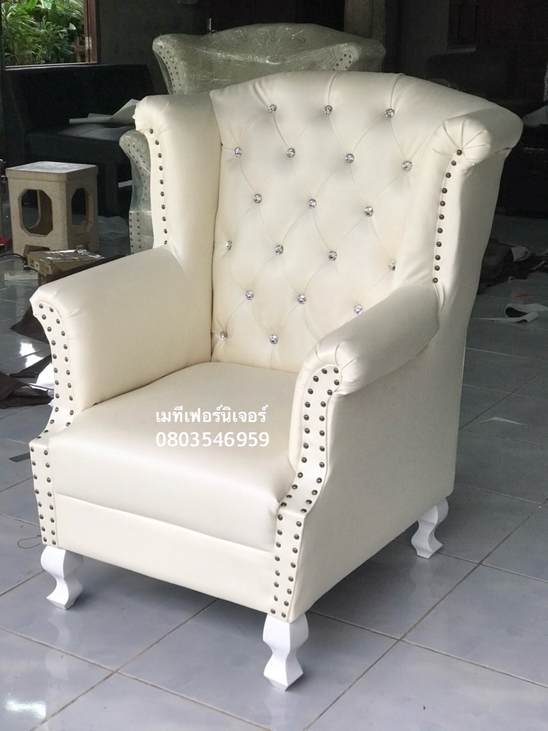โซฟาเจ้าหญิงสีครีม หนังไหม สุดหรู 1 ที่นั่ง ไซส์มินิ สไตล์วินเทจ (สั้งครั้งละ1ตัว)