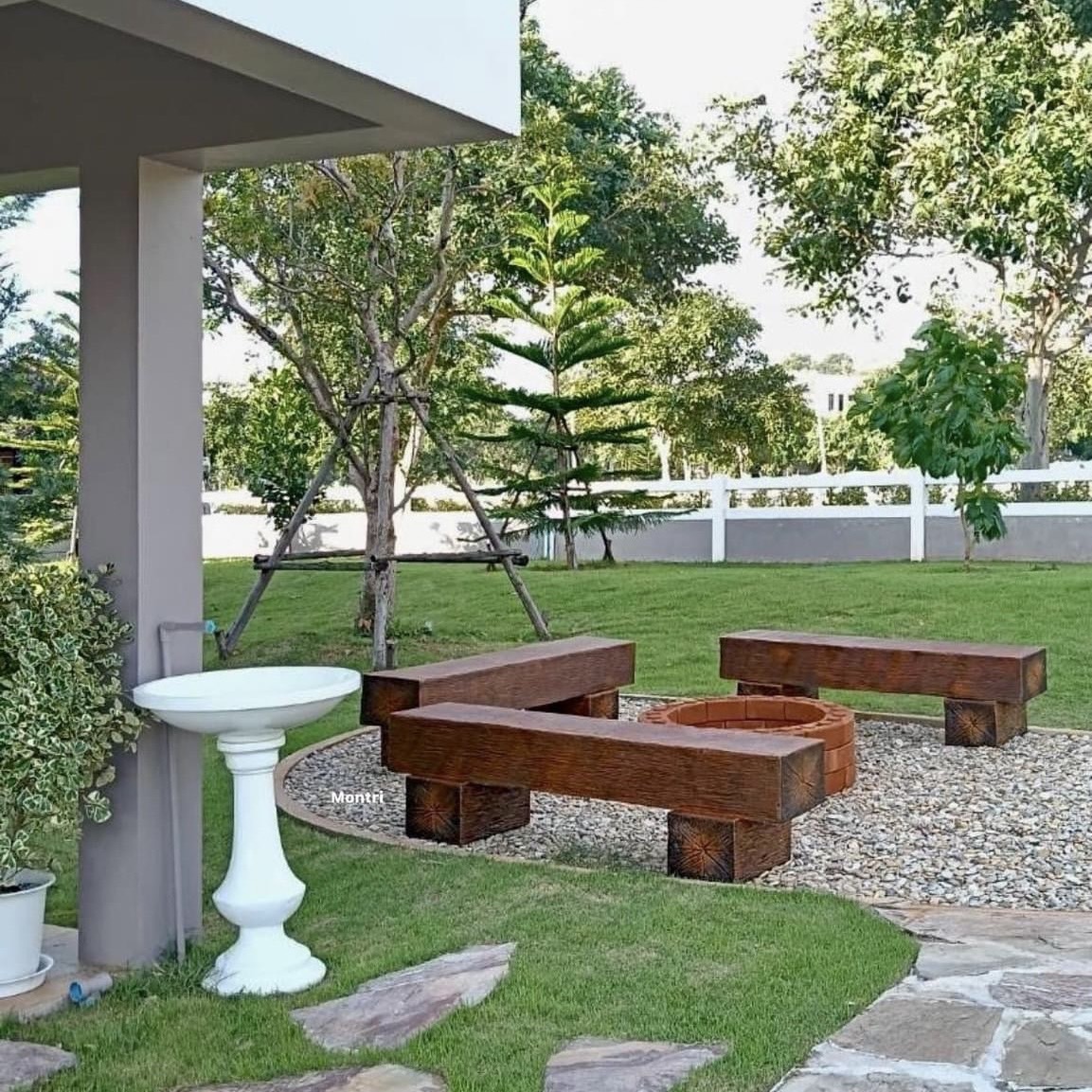 เซตม้านั่งไม้หมอนพร้อมเตาอิฐ เติมเต็มมุมพักผ่อน สวยทน แข็งแกร่ง สไตล์ธรรมชาติ