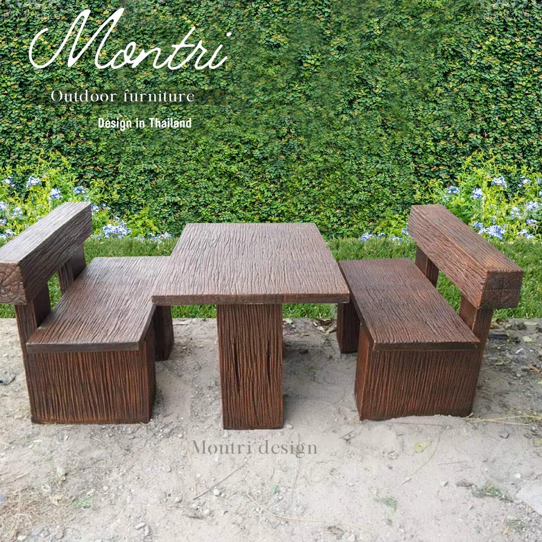 ชุดโต๊ะปูนลายไม้ โต๊ะปุนลายไม้ ชุดโต๊ะพนักพิง รุ่น LA06 ลายไม้ ขนาด 100*70 cm.