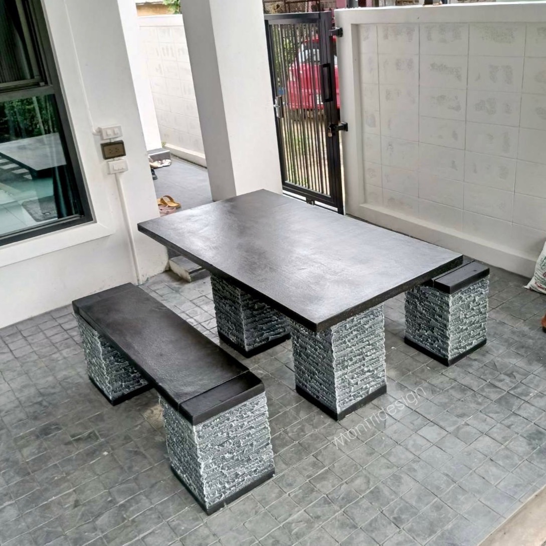ชุดโต๊ะโมเดิร์น โต๊ะปูนสนาม ชุด 4 ที่นั่ง พาดยาว โรงงานผลิตโต๊ะปูนสนาม รุ่น ThaiPB
