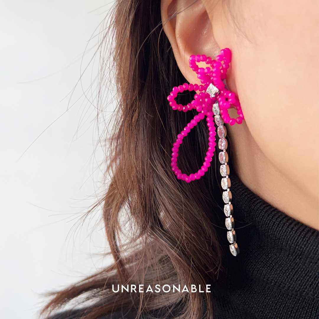 ต่างหูดอกไม้ สีชมพู เพชร CZ ต่างหูคลิป ต่างหูก้านเงินแท้ น้ำหนักเบา UA0808-03 Unreasonable Accessories