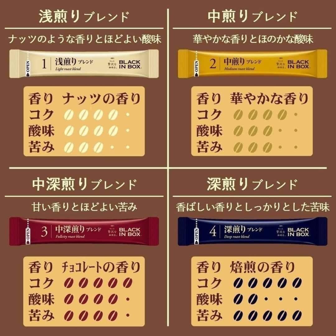 กาแฟ AGF 1 กล่อง 20ซอง AGF Black in Box 4 type Roast Blend Cofee 20 cup