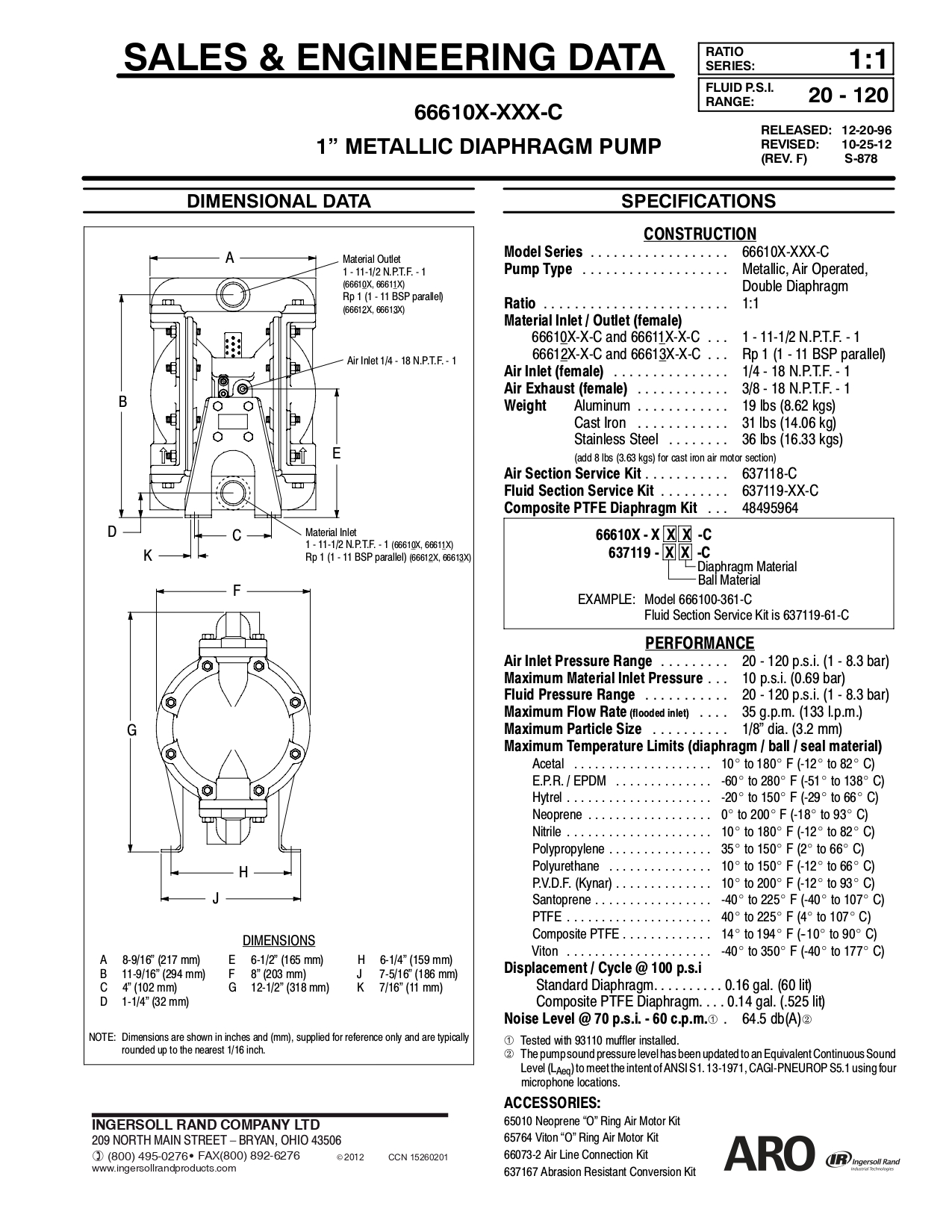 ARO 666100-244-C Diaphragm Pump 1" Metallic (P/N.666100-244-C)
