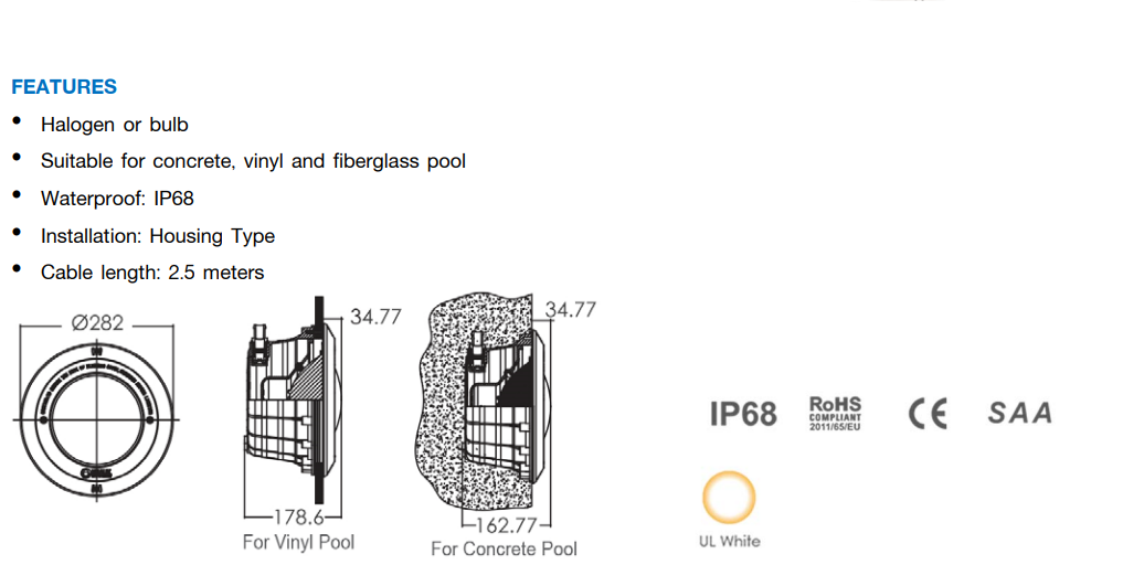 “EMAUX” NP300 Series Halogen Underwater Lights Built-In Type