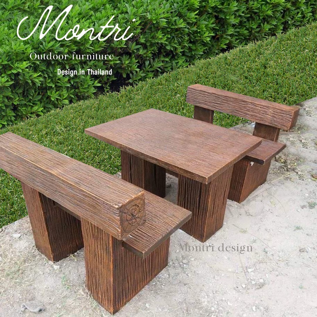 ชุดโต๊ะปูนลายไม้ โต๊ะปุนลายไม้ ชุดโต๊ะพนักพิง รุ่น LA06 ลายไม้ ขนาด 100*70 cm.