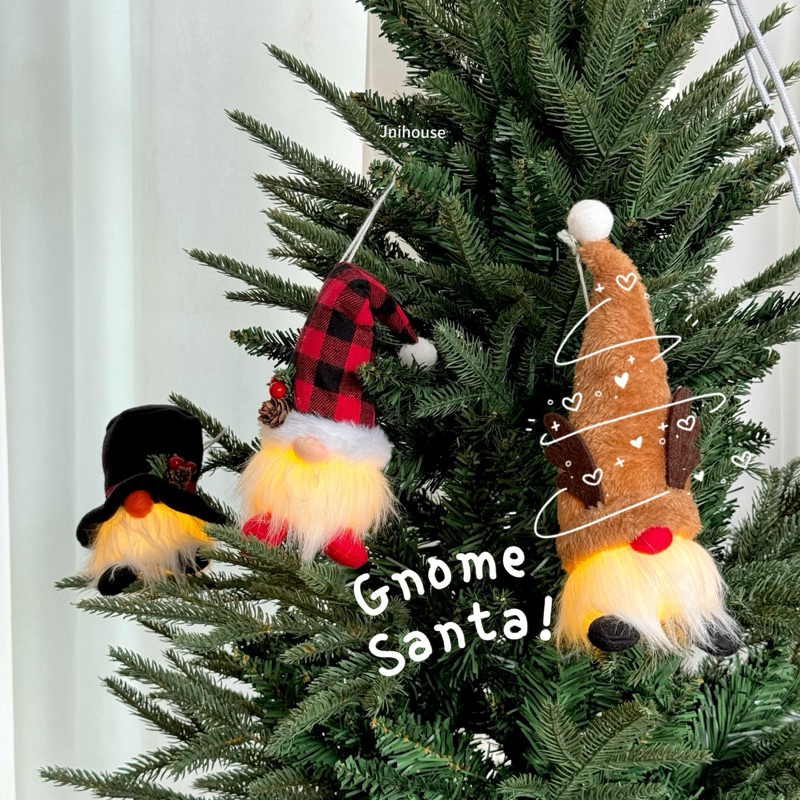 [พร้อมส่ง] Jnihouse : ตุ๊กตาโนม 3 ตัว (Xmas Gnome) เปิดไฟได้